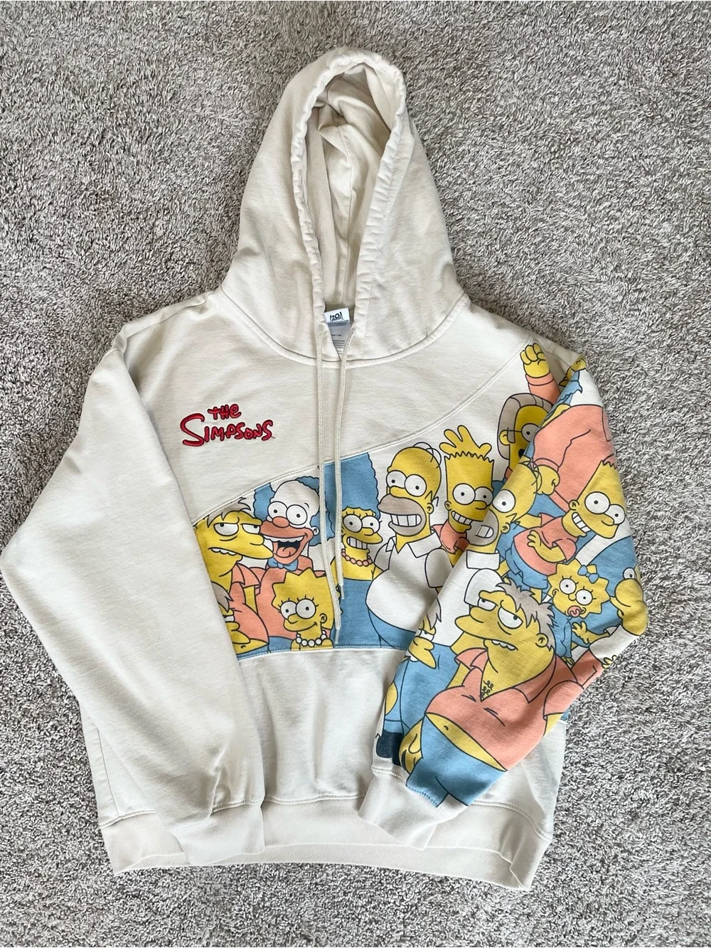 The Simpsons Characters Wave Panel Men’s Hoodie Cream Beige Sweatshirt Size L